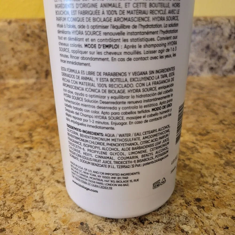 Biolage Hydra Source Detangling Solution 1L 33.8oz for Dry Hair Aloe - 90% Full